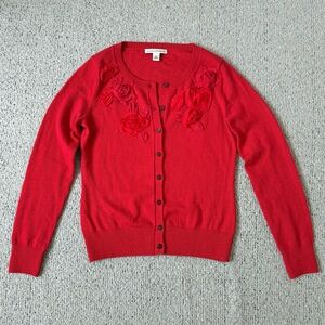 Banana Republic Red Floral Embellished Wool Sweater XS